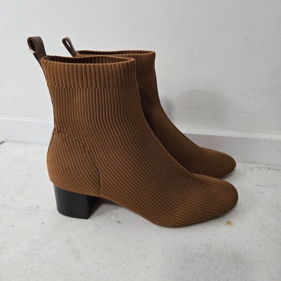 Everlane Women's Size 8 The Glove Sock Boots Toffee Brown Ribbed Knit Block Heel - Picture 3 of 11